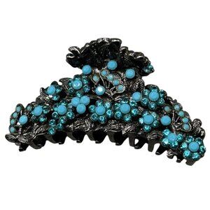 elegant floral metal hair clip blue butterfly embellished faux stones 3" READ